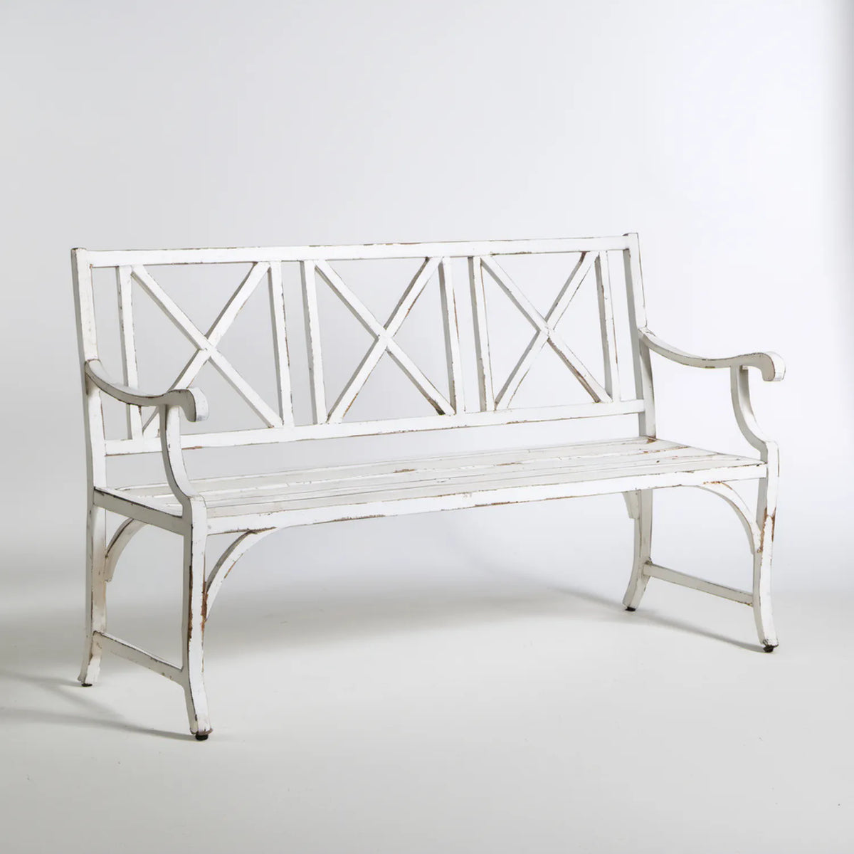 Biała stalowa ławka ogrodowa 3-osobowa 150 x 60 x 95 cm