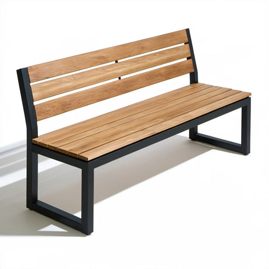 Ławka ogrodowa z litego drewna akacjowego i stali, brązowo-czarna, 150 × 60 × 80 cm