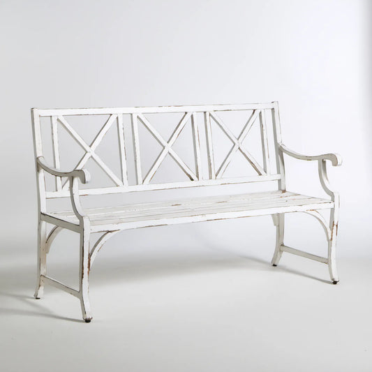 Biała stalowa ławka ogrodowa 3-osobowa 150 x 60 x 95 cm